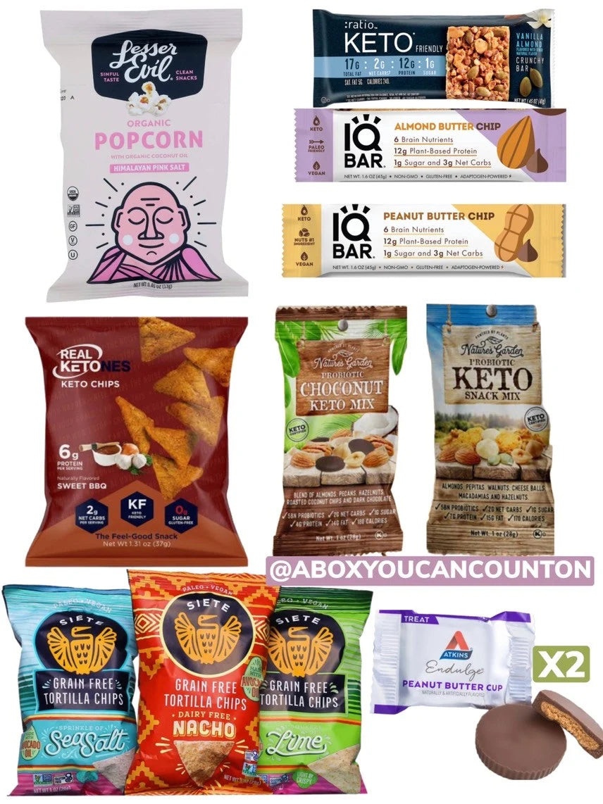 KETO Snacks Gift Box 12 Items The Highest Quality Mix Of Low Carb, Low Sugar, Gluten Free Snacks, Gift Basket, Weight Loss Care Package