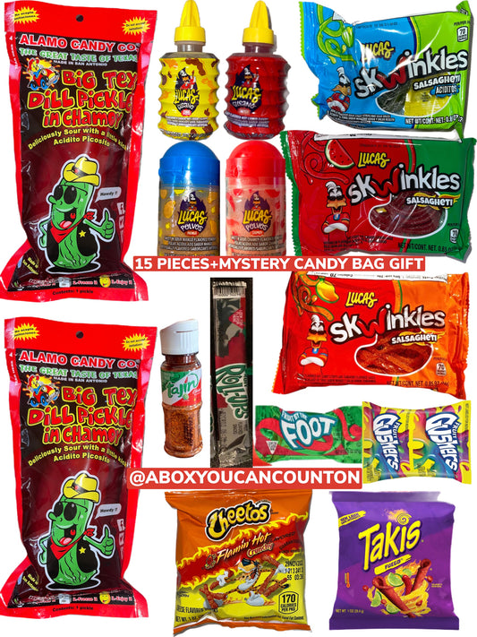 Chamoy Pickle Kit 2 Pack 2 Pickles- Ultimate Package with 3 Salsagheti Skwinkles 15 Pieces Total