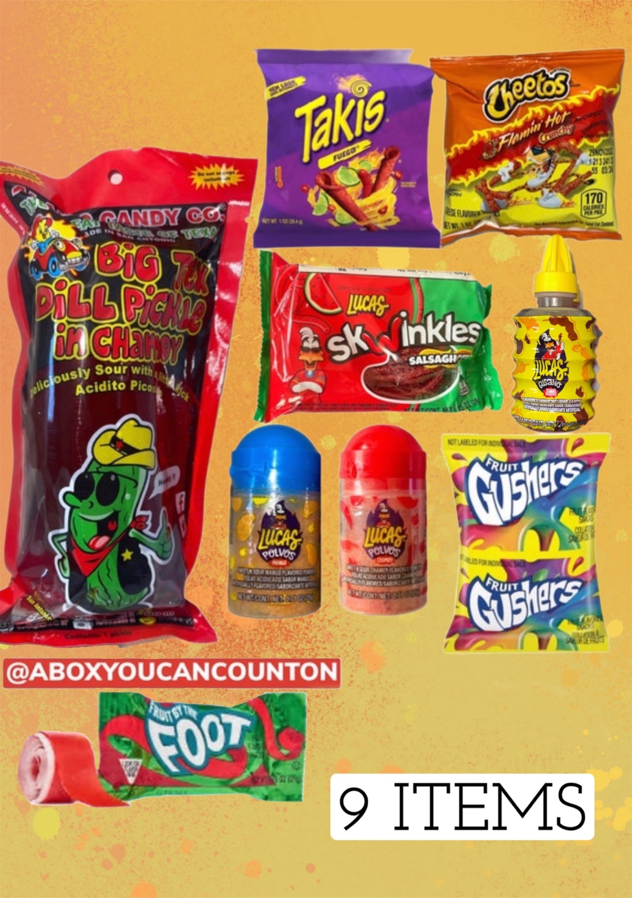 Chamoy Pickle Kit-Takis&Hot Cheetos Package Alamo Candy Co-Incudes 9 Items