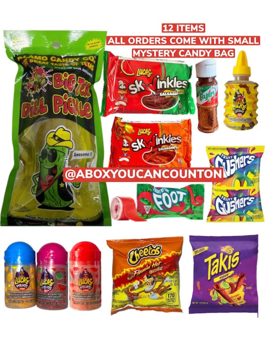 BIG TEX DILL PICKLE W/ EXTRAS- CHAMOY PICKLE KIT 12 ITEMS